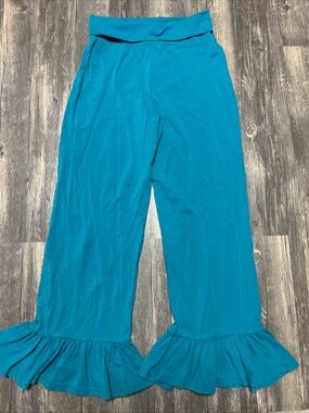 Matilda Jane Teal Wide-Leg Boho Ruffle Hem Pants